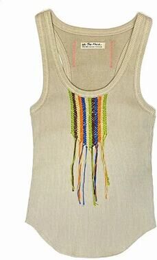 We The Free Great Expectations Embroidered Rainbow Ribbon Ribbed Tank Size M